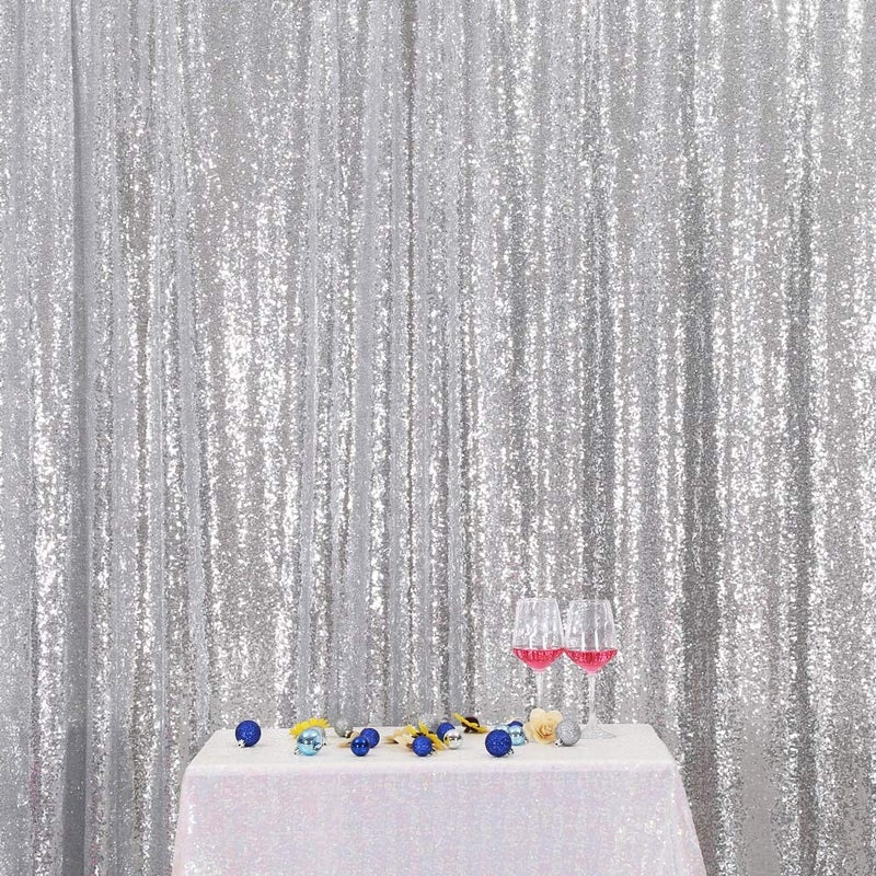 SquarePie Sequin Backdrop 8FT x 8FT Silver Background Sparkly Curtain for Wedding Party Decoration - Image 2